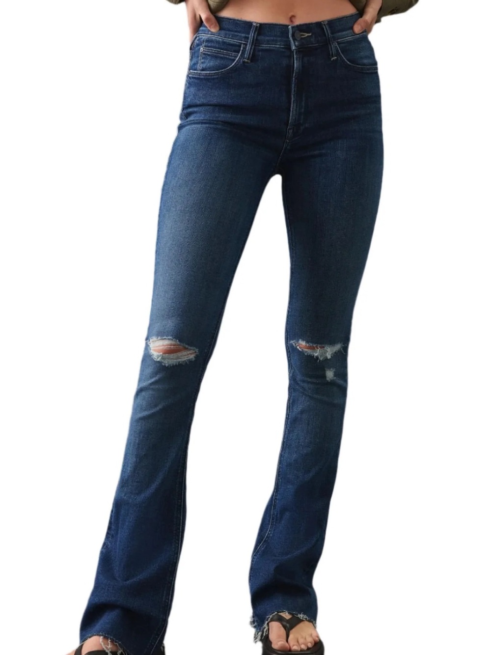 MOTHER Dark Blue Distressed Flare Jeans